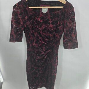 Maeve x Anthropologie Red Burgundy Black Lace Overlay Elorn Sheath Dress Size 4
